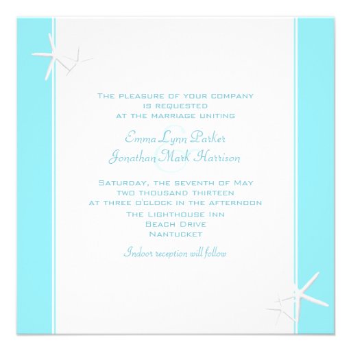 Starfish Decorated Aqua Beach Wedding Invitations