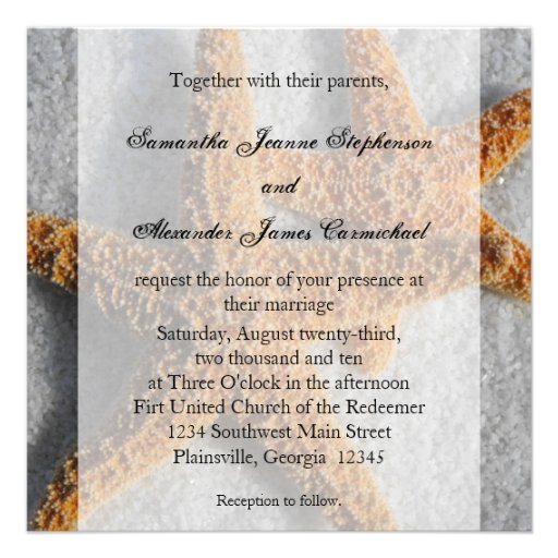 Starfish Duo in the Sand, Beach Wedding Square Personalized Invite