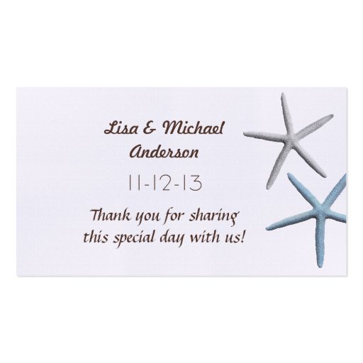 Starfish Favor Thank You Cards, Medium Size Business Card Templates (front side)