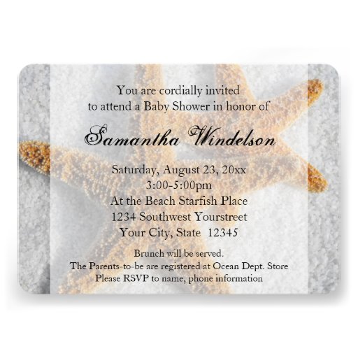 Starfish in Sand Beach Theme Baby Shower Personalized Announcement