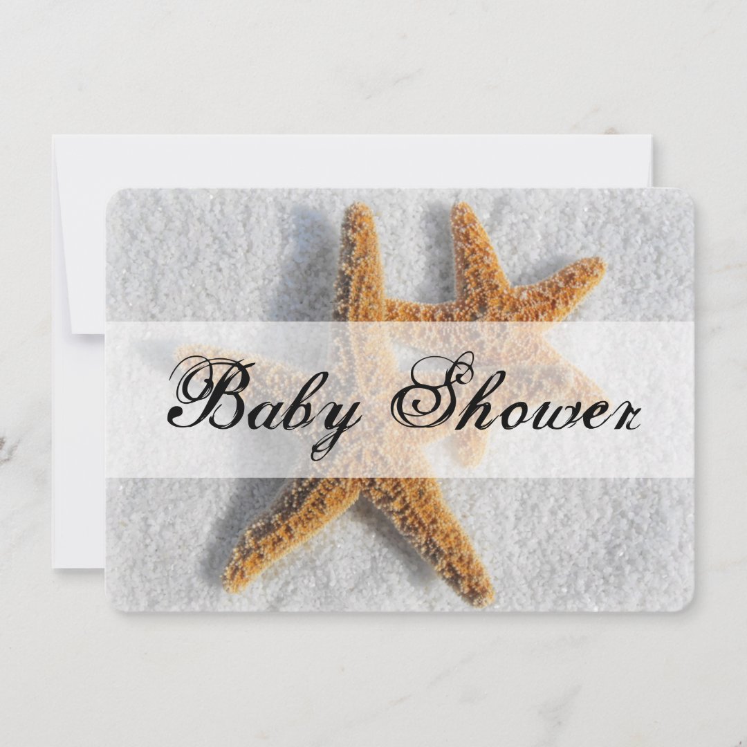 Starfish In Sand Beach Theme Baby Shower Invitation Zazzle