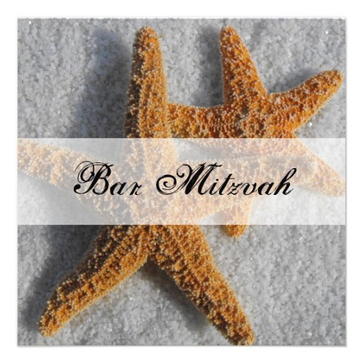 Starfish in the Sand Beach Bar Mitzvah Custom Invitations (front side)