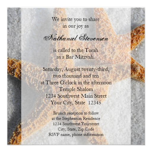 Starfish in the Sand Beach Bar Mitzvah Custom Invitations