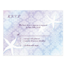 Starfish + Jeweled Damask Wedding RSVP (4.25x5.6) Post Card