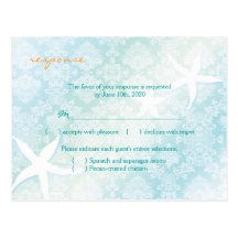 Starfish + Jeweled Damask Wedding RSVP (4.25x5.6) Postcard