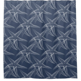 Starfish Navy Blue Beach Shower Curtain