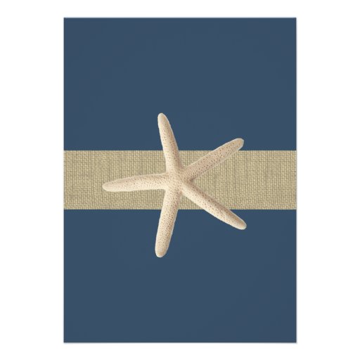 Starfish Navy Blue Stripes Beach Wedding Custom Invitations