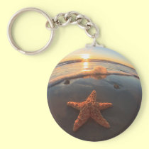 Starfish on Beach at Sunset keychains