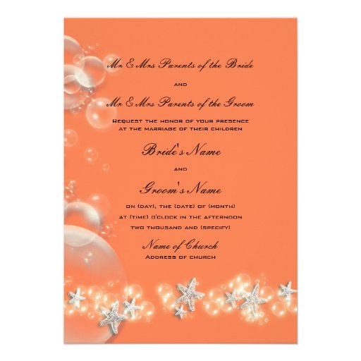 Starfish orange blue white wedding invitations