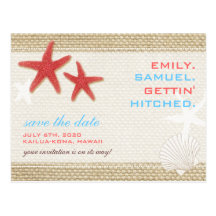Starfish Pair Beach Wedding Save the Date Postcard