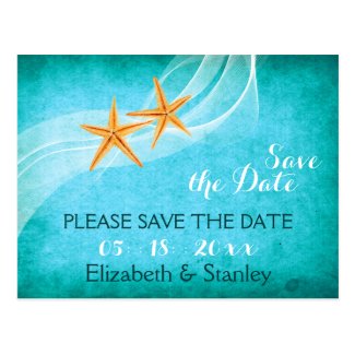 Starfish pair beach wedding Save the Date Post Cards