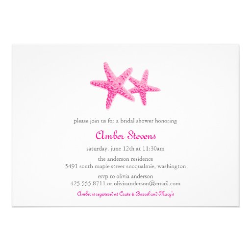 Starfish Pair Shower/Party Invitation (front side)