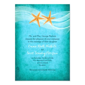 Starfish pair turquoise destination beach wedding card
