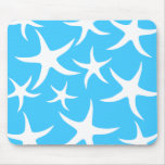 Starfish Pattern, Bright Turquoise Blue and White. Mouse Pad