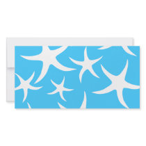 Starfish Pattern, Bright Turquoise Blue and White. Photo Card Template