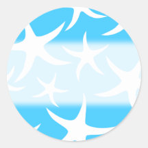 Starfish Pattern, Bright Turquoise Blue and White. Round Sticker