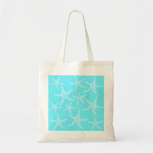 Starfish Pattern in Turquoise and White. Canvas Bags