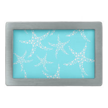 Starfish Pattern in Turquoise and White. Rectangular Belt Buckles