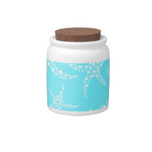 Starfish Pattern in Turquoise and White. Candy Jar