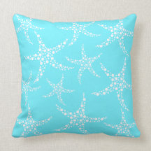 Starfish Pattern in Turquoise and White. Throw Pillow