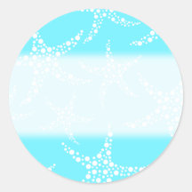 Starfish Pattern in Turquoise and White. Round Stickers