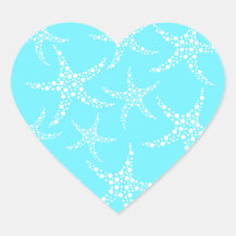 Starfish Pattern in Turquoise and White. Heart Sticker