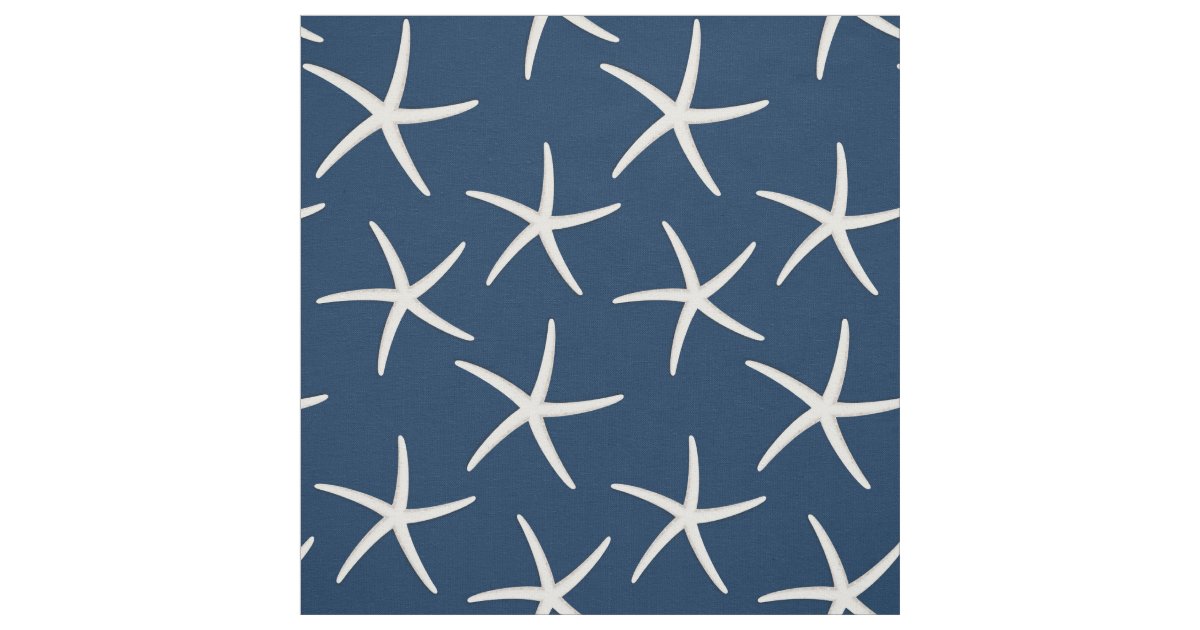 Starfish Pattern Navy Blue Beach Theme Nautical Fabric ...