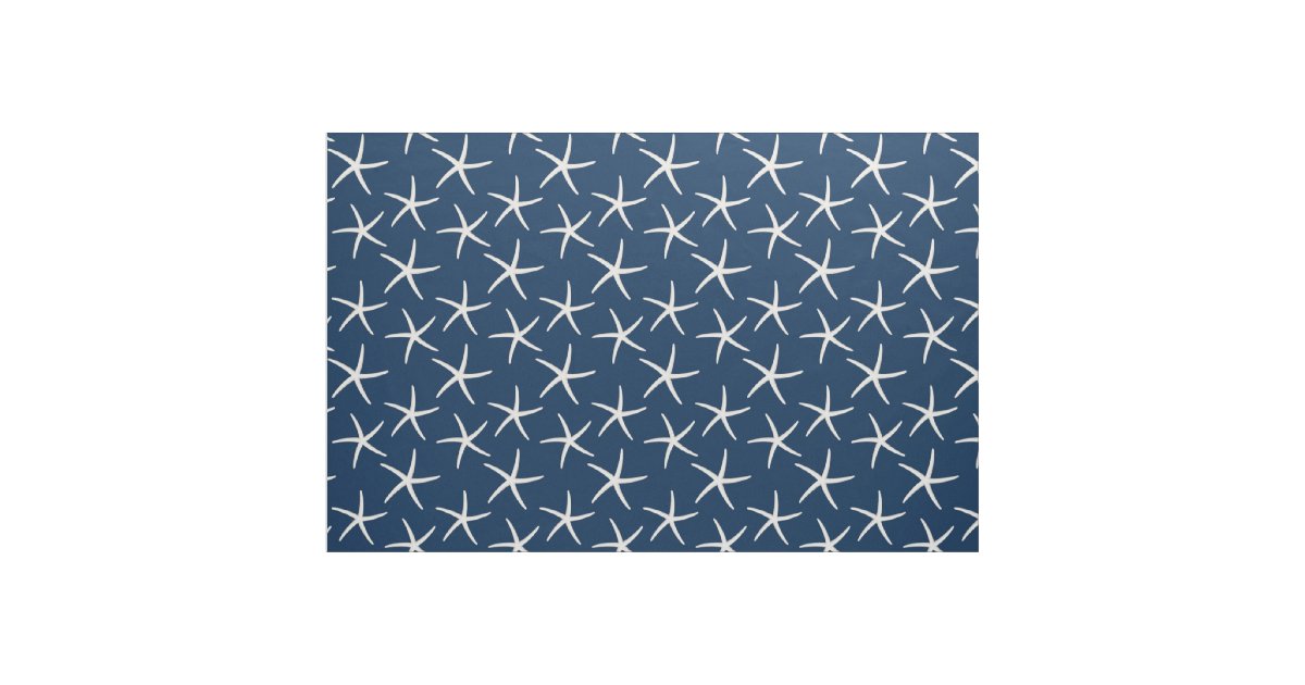 Starfish Pattern Navy Blue Beach Theme Nautical Fabric