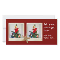 Starfish Polaroid  Christmas 2 photos on red Personalized Photo Card