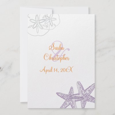 Starfish purple orange Wedding Invitations by custom stationery