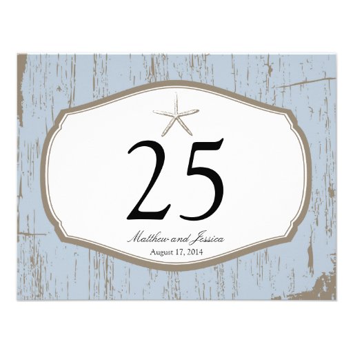 Starfish Rustic Beach Table Number Personalized Announcement