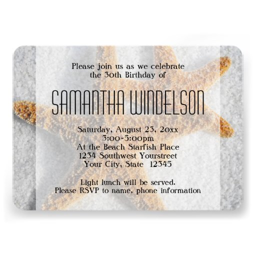 Starfish Sand Beach Ocean Theme Birthday Party Custom Invites