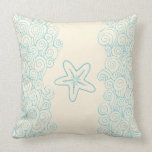 Starfish seastar and sea blue cream throw pillow pillows