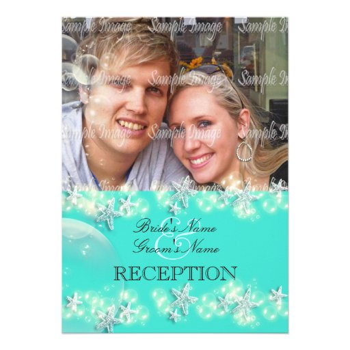 Starfish turquoise blue white wedding personalized invitation