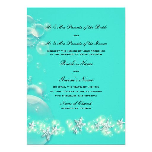 Starfish turquoise blue white wedding invitation