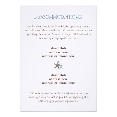 Starfish Wedding Accommodations Enclosure Card Personalized Invites