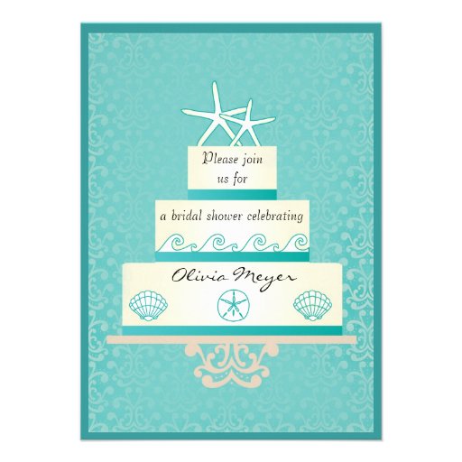 Starfish Wedding Cake Bridal Shower Invitations