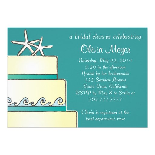 Starfish Wedding Cake Bridal Shower Invites - Teal