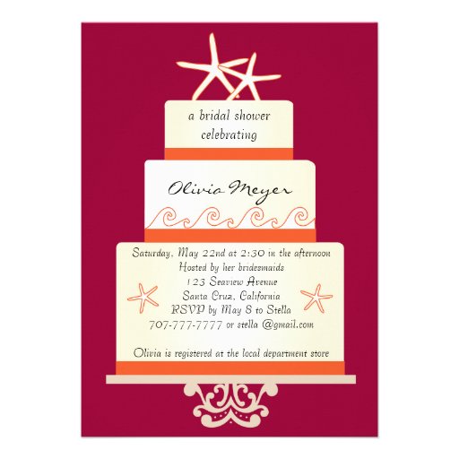 Starfish Wedding Cake Invitations -Pink and Orange