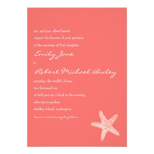 Starfish Wedding Invitation (front side)