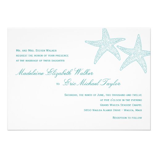 Starfish Wedding Invitation - Turquoise