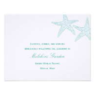 Starfish Wedding Reception Card - Turquoise Announcement