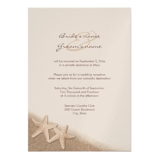 Starfish Wedding Reception Only Invitations 5" X 7" Invitation Card | Zazzle