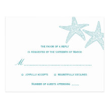 Starfish Wedding RSVP Postcard - Turquoise