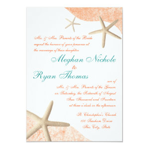 Starfish Wedding Tropical Orange 5x7 Paper Invitation Card