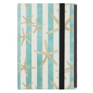 Starfish, White Finger Ocean Shells Beach Striped Cover For iPad Mini