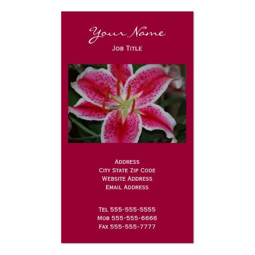 Stargazer Lily Business Cards (front side)