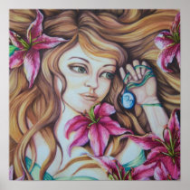 Stargazer Lily Goddess Fantasy Art Print posters
