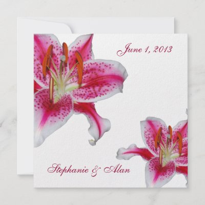 Stargazer Lily On White Wedding Invitation by dlgray