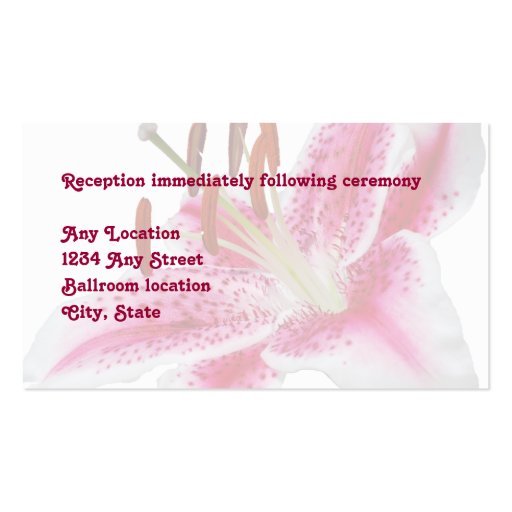Stargazer Lily Wedding Reception Card Business Card (front side)